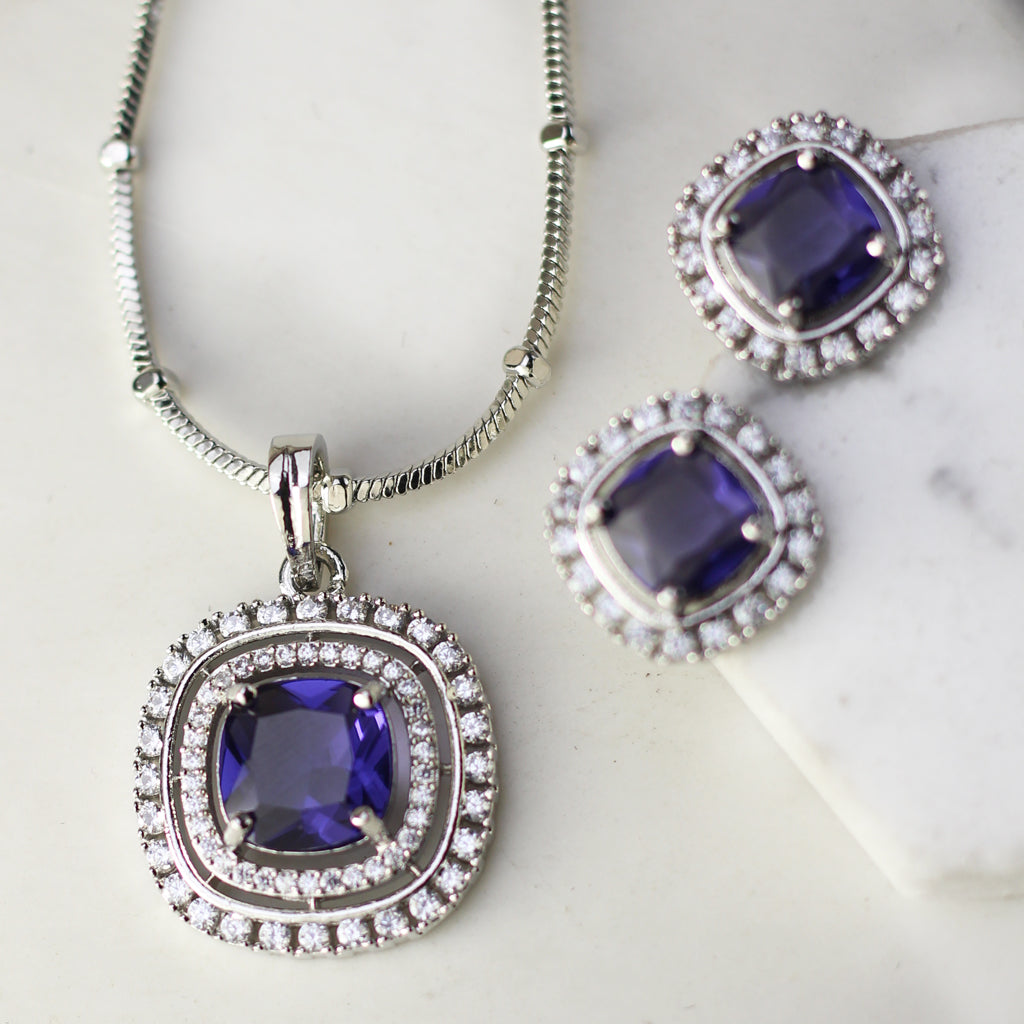 Purple Zircon Pendant Set I With Chain - Rabal