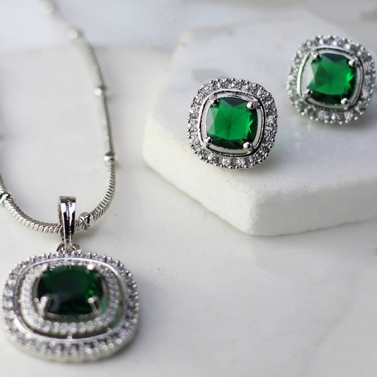 Green Zircon Pendant Set I With Chain - Rabal