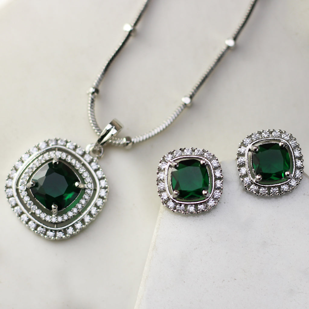 Green Zircon Pendant Set I With Chain - Rabal
