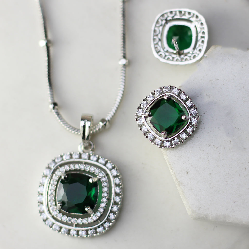 Green Zircon Pendant Set I With Chain - Rabal