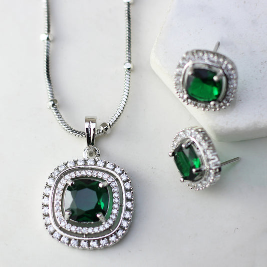 Green Zircon Pendant Set I With Chain - Rabal