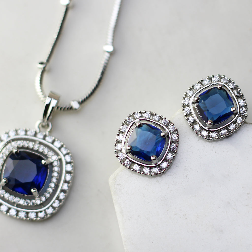 Blue Zircon Pendant Set I With Chain - Rabal