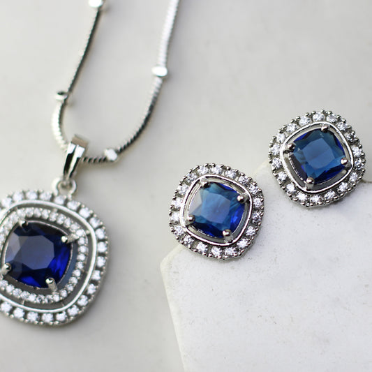 Blue Zircon Pendant Set I With Chain - Rabal