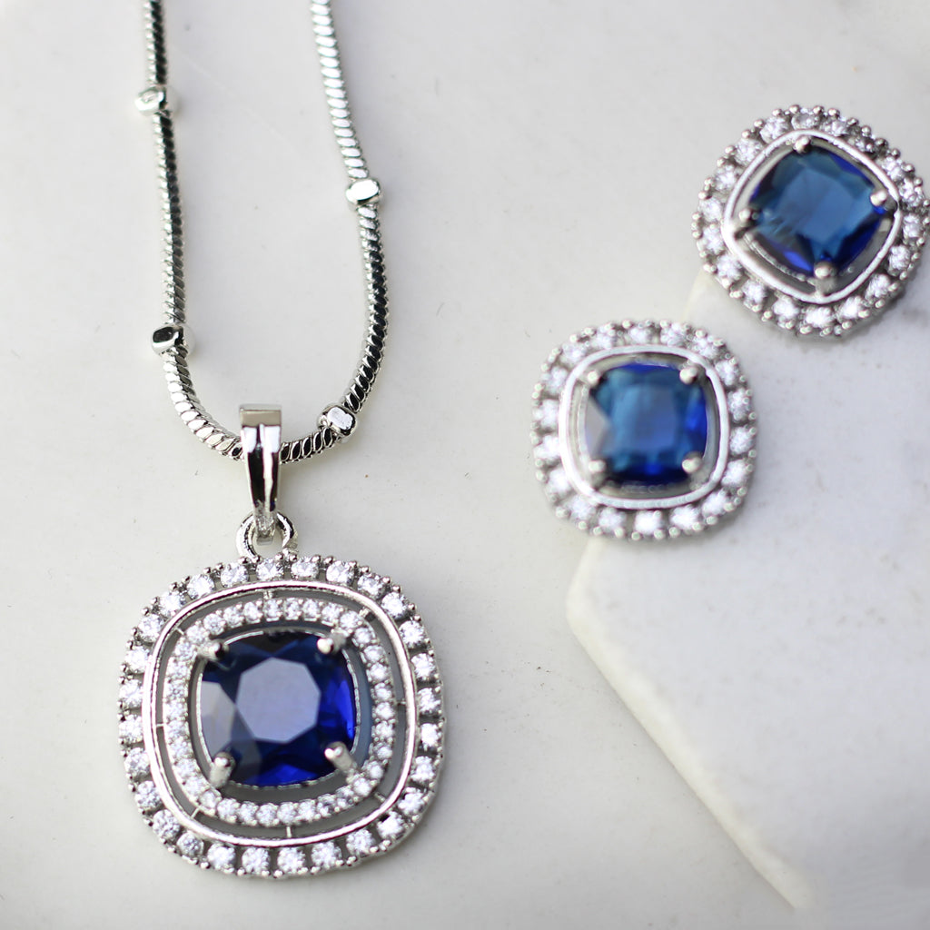 Blue Zircon Pendant Set I With Chain - Rabal