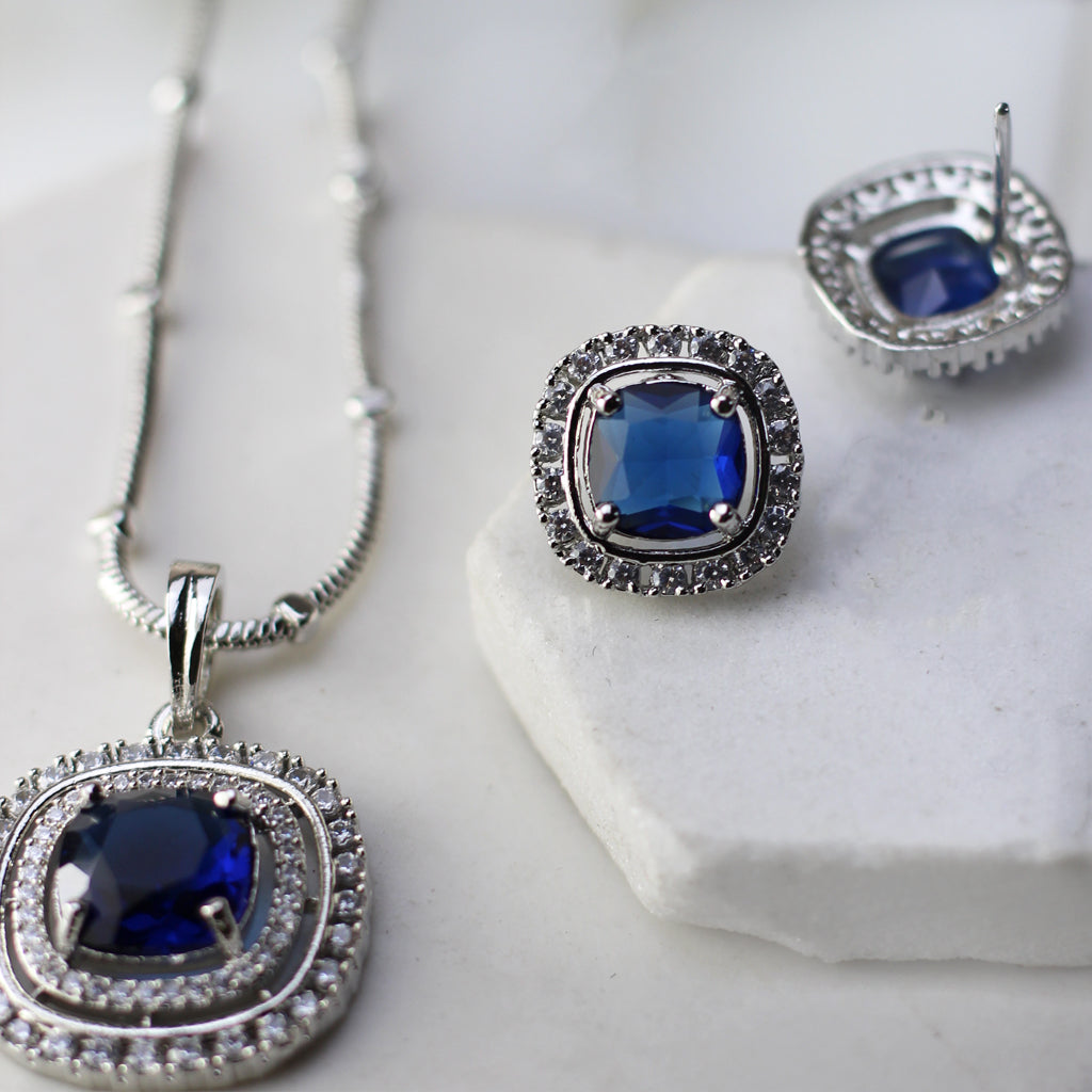 Blue Zircon Pendant Set I With Chain - Rabal