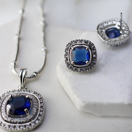 Blue Zircon Pendant Set I With Chain - Rabal