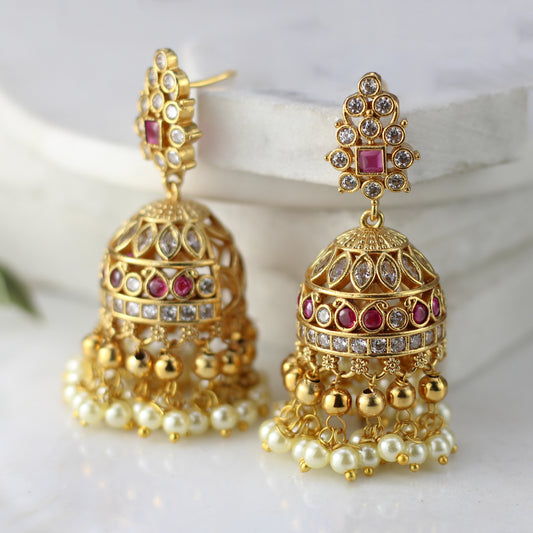 Ruby Zircon Jhumke I Earring - Rabal
