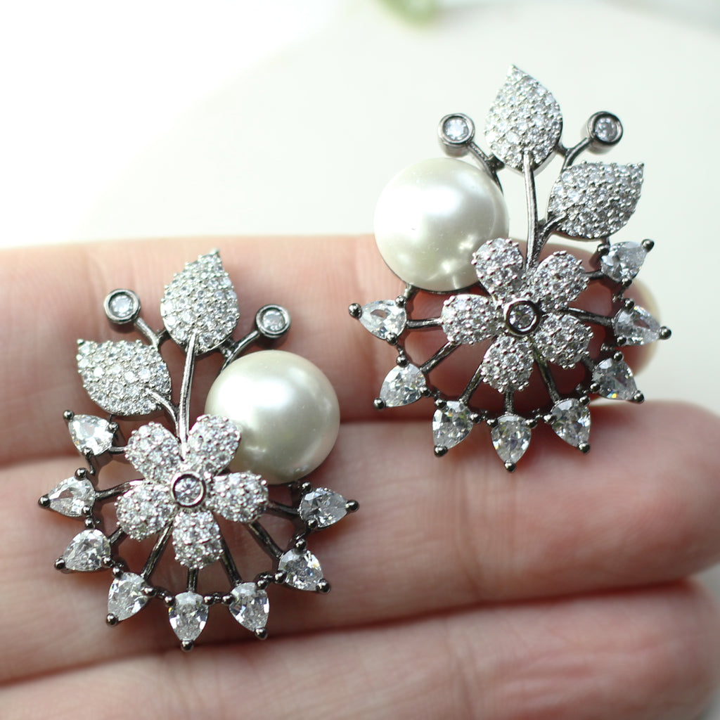 Pearl Flower Statement Stud Earring - Rabal