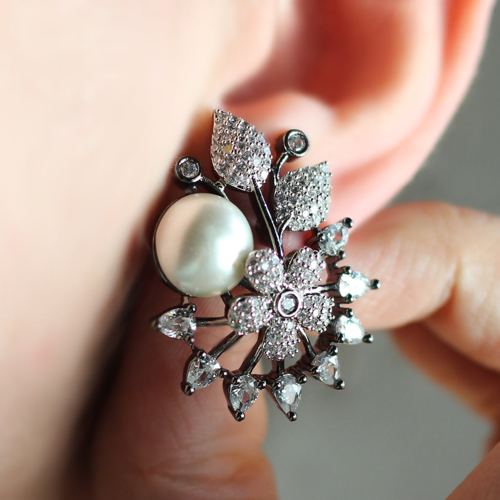 Pearl Flower Statement Stud Earring - Rabal