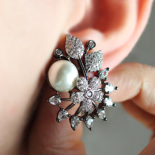 Pearl Flower Statement Stud Earring - Rabal