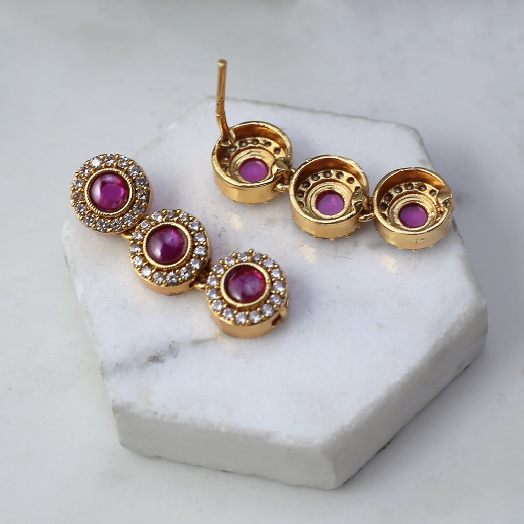 Ruby Three Layer Antique Necklace Set I With Earrings - Rabal