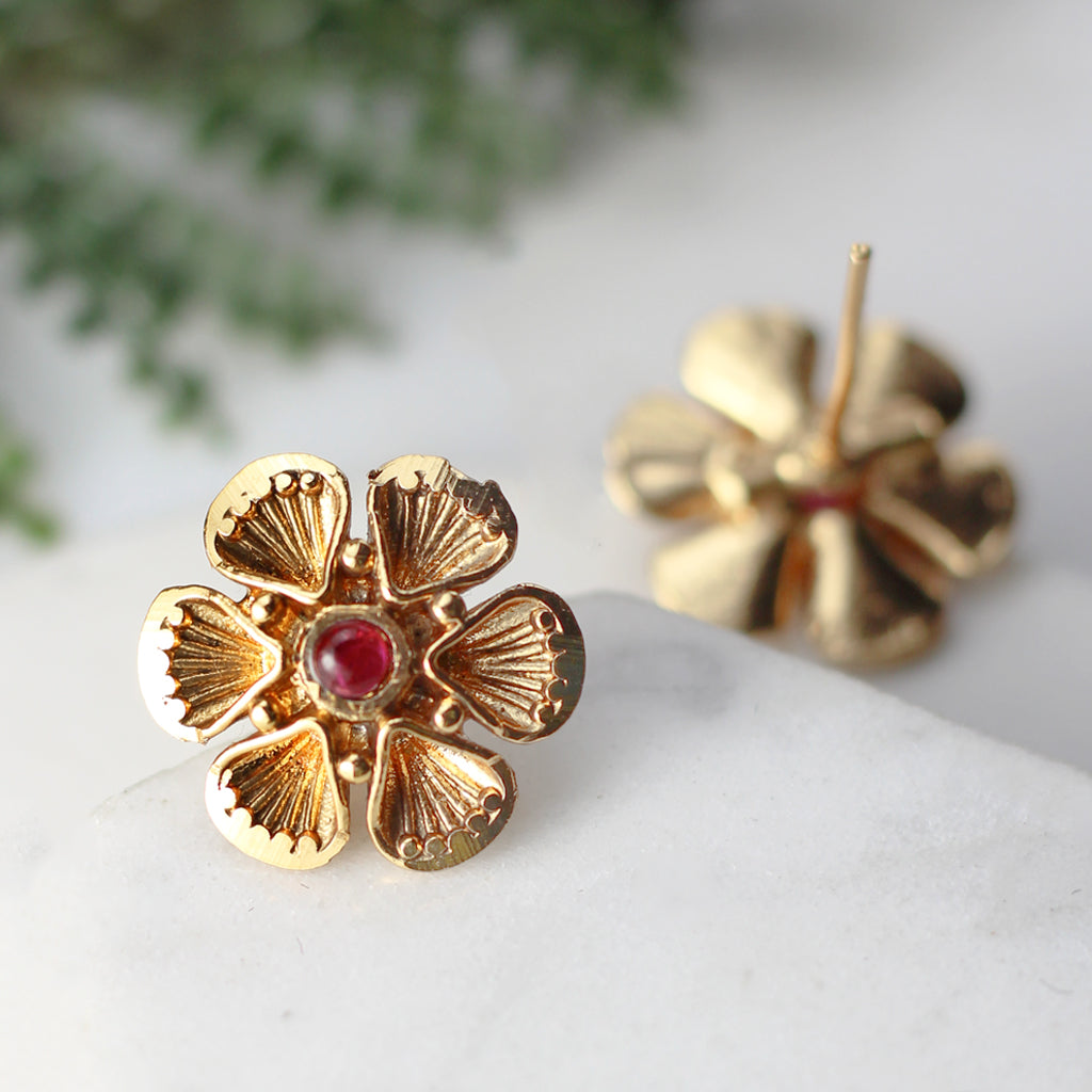 Ruby Flower Stud Earring - Rabal