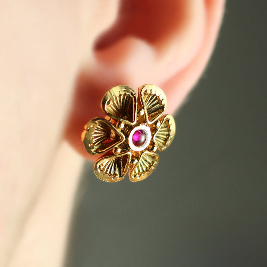 Ruby Flower Stud Earring - Rabal