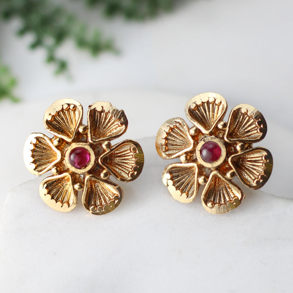Ruby Flower Stud Earring - Rabal