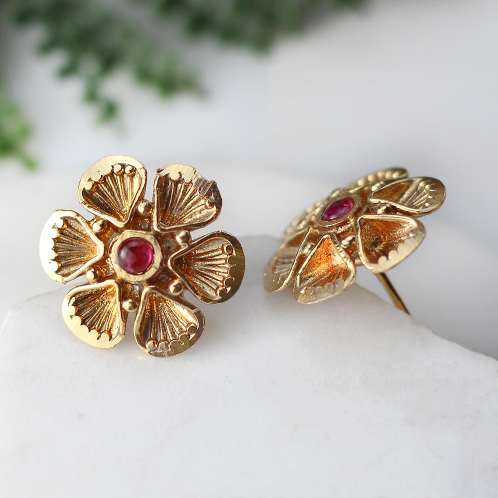 Ruby Flower Stud Earring - Rabal