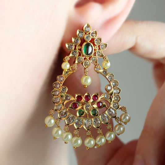 Ruby / Green Flower Drop Earring