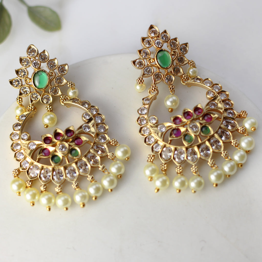 Ruby / Green Flower Drop Earring - Rabal