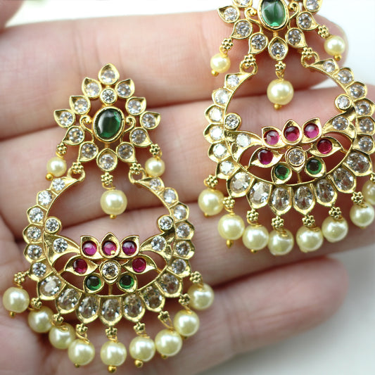 Ruby / Green Flower Drop Earring - Rabal