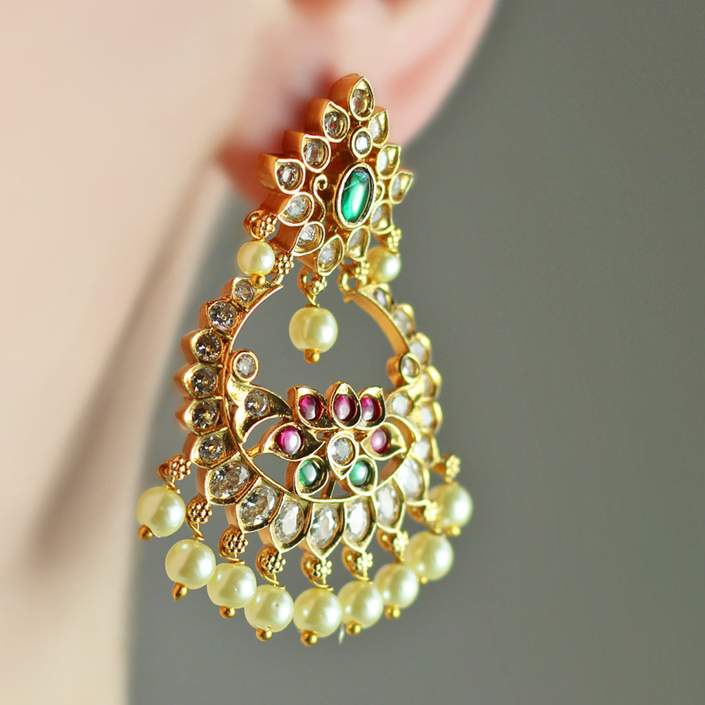 Ruby / Green Flower Drop Earring