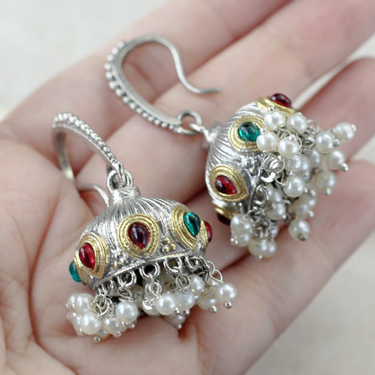 Tribal Hook Jhumke I Green / Ruby I Earring