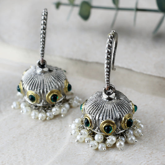 Tribal Hook Jhumke I Green I Earring