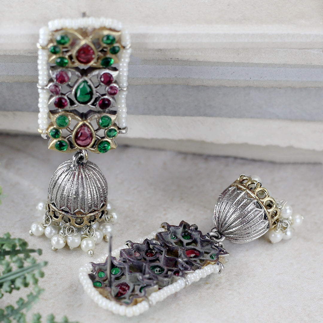 Tribal Pearl Jhumke I Ruby / Green I Earring
