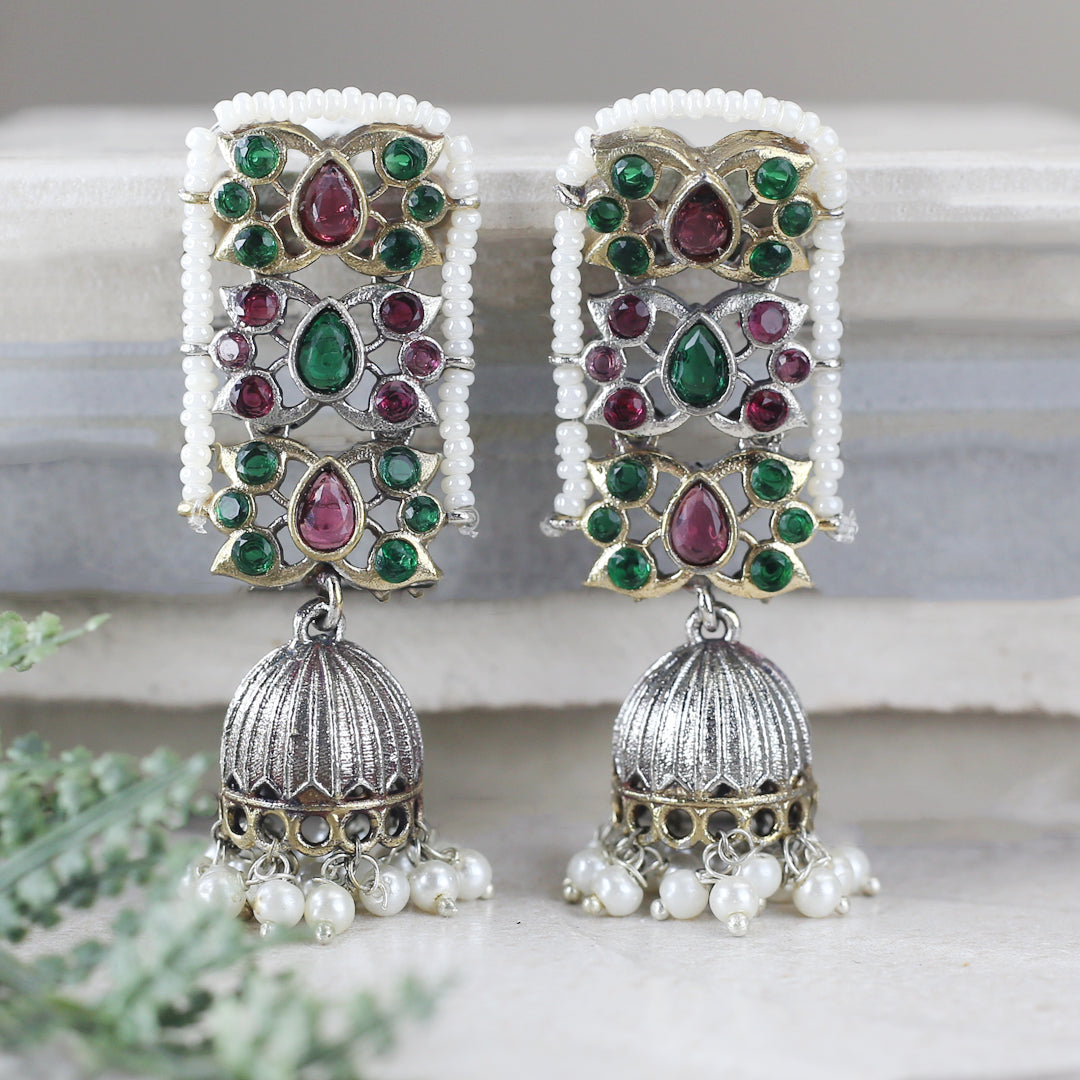Tribal Pearl Jhumke I Ruby / Green I Earring