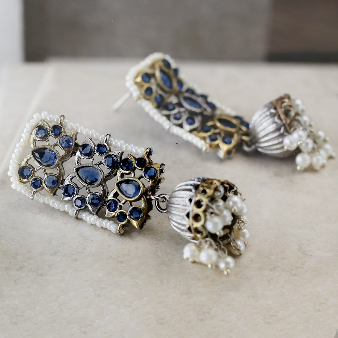 Tribal Pearl Jhumke I Blue I Earring