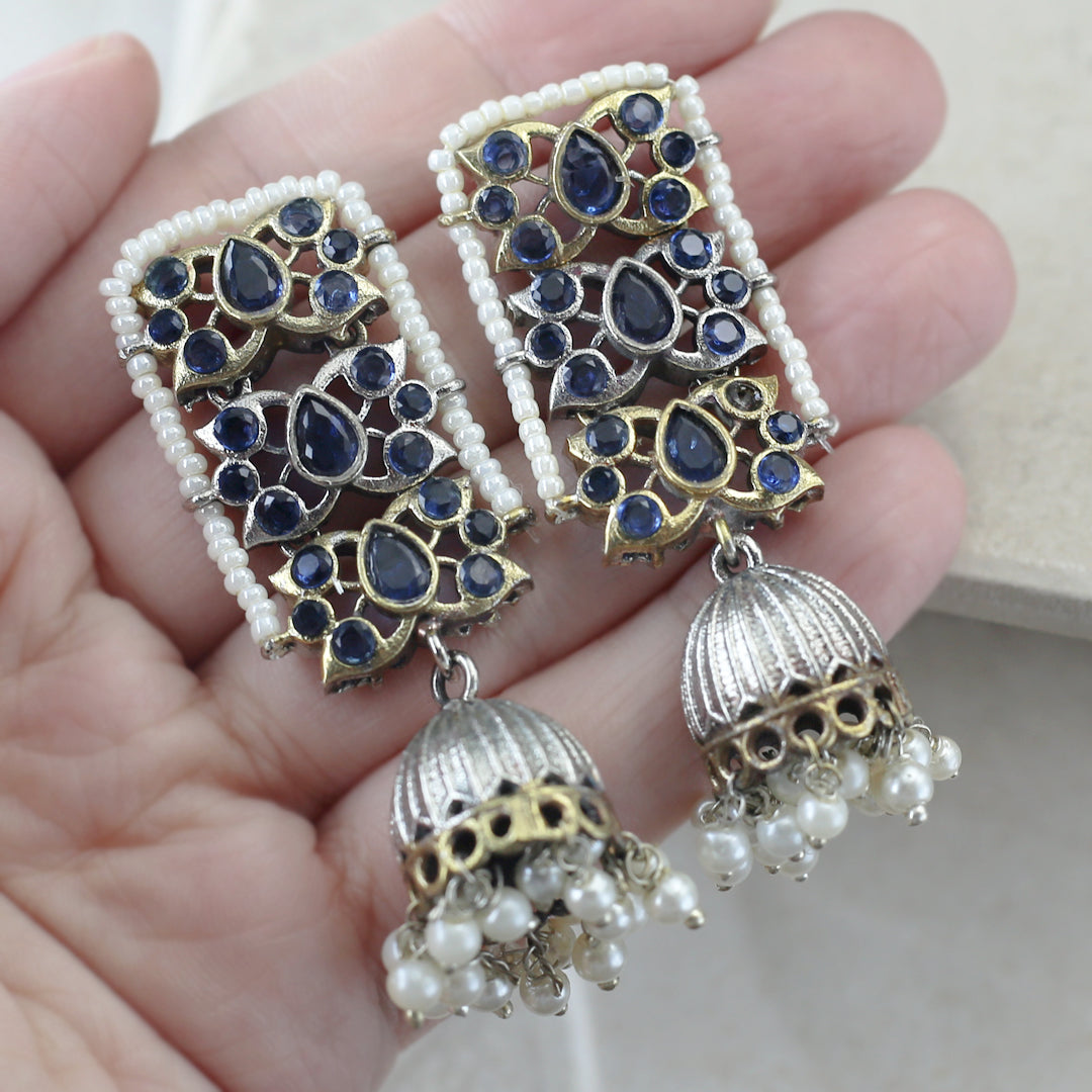 Tribal Pearl Jhumke I Blue I Earring