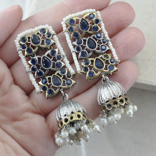 Tribal Pearl Jhumke I Blue I Earring