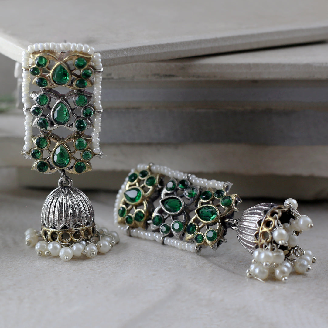 Tribal Pearl Jhumke I Green I Earring