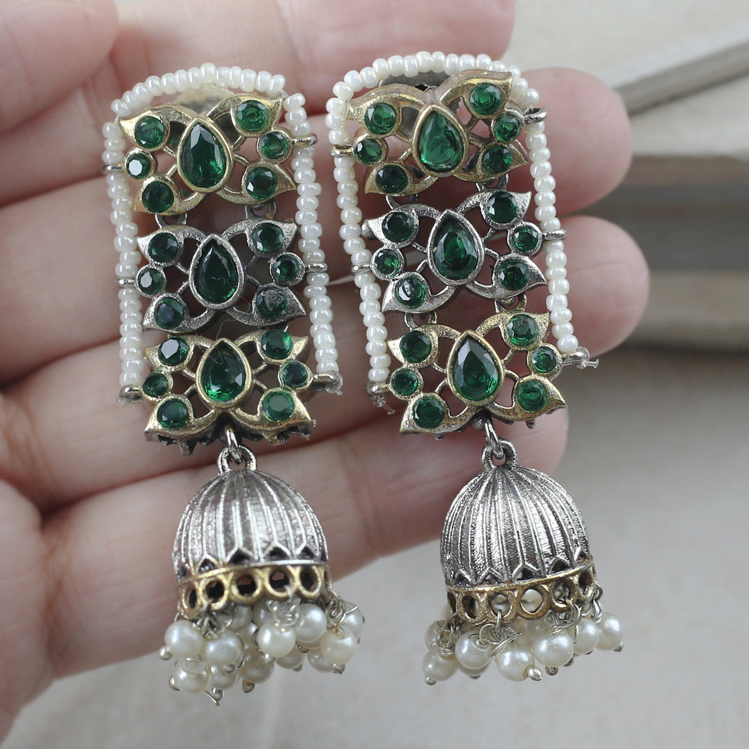 Tribal Pearl Jhumke I Green I Earring