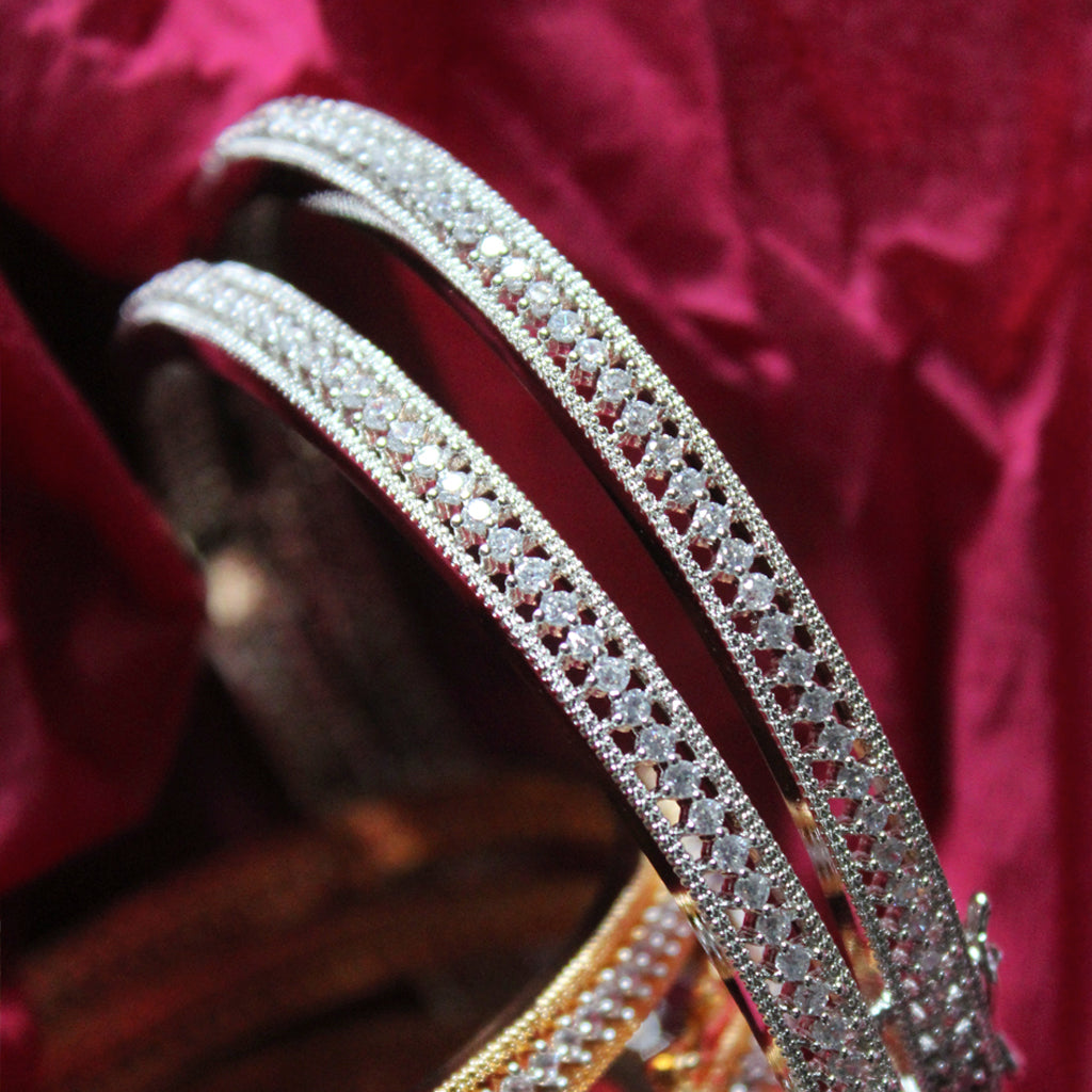 Silver Zircon Lock Bangle Pair