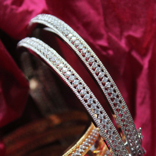 Silver Zircon Lock Bangle Pair