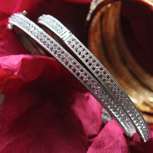 Silver Zircon Lock Bangle Pair - Rabal