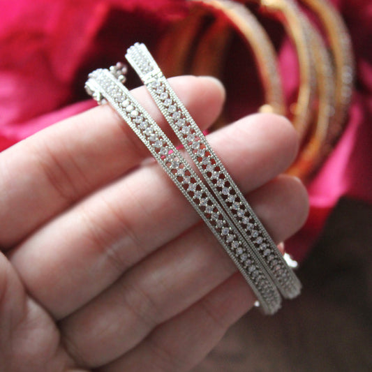 Silver Zircon Lock Bangle Pair - Rabal