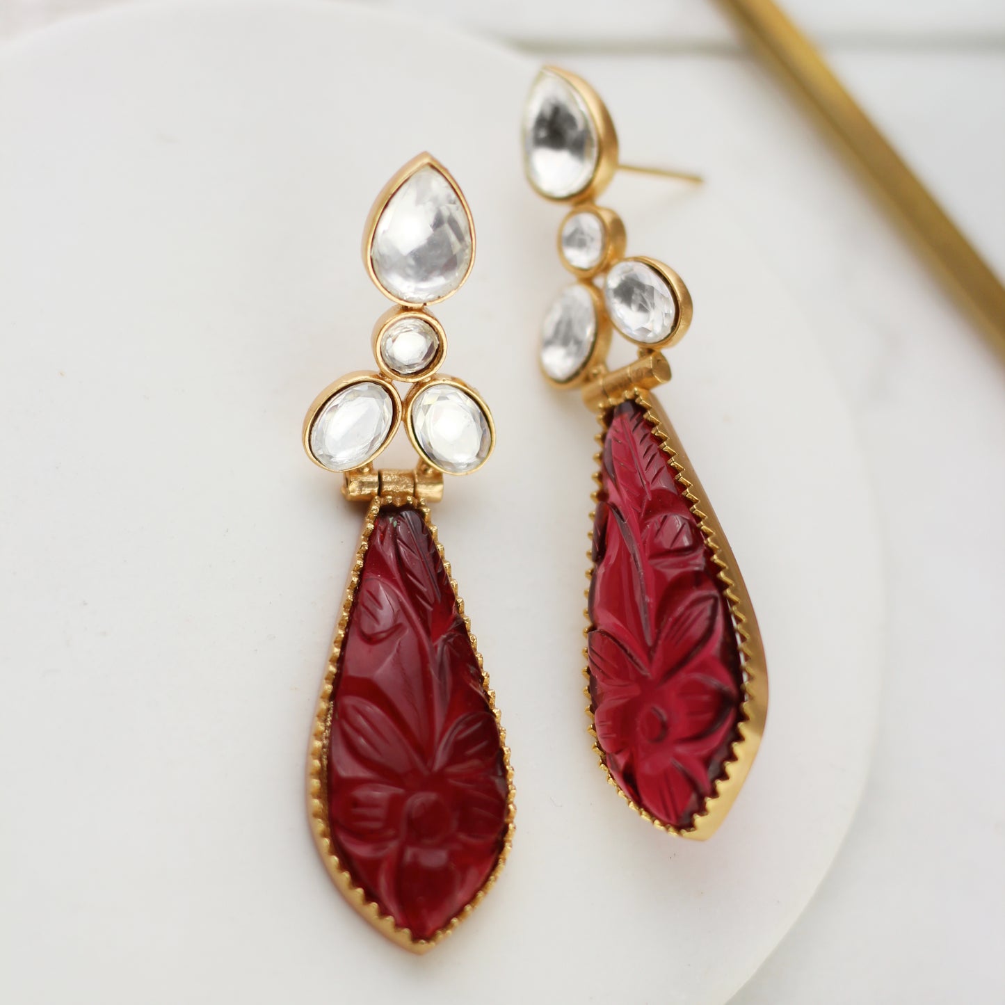 Red Carved Drop Earring