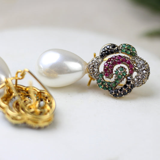 Floral Multicolour Pearl Stud Earring