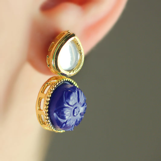 Carved Blue Stud Earring