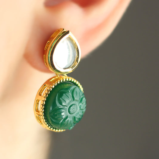 Carved Green Stud Earring
