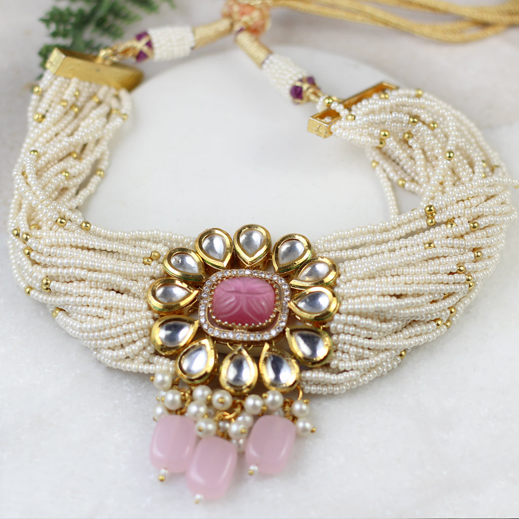 Pink Statement Kundan Choker