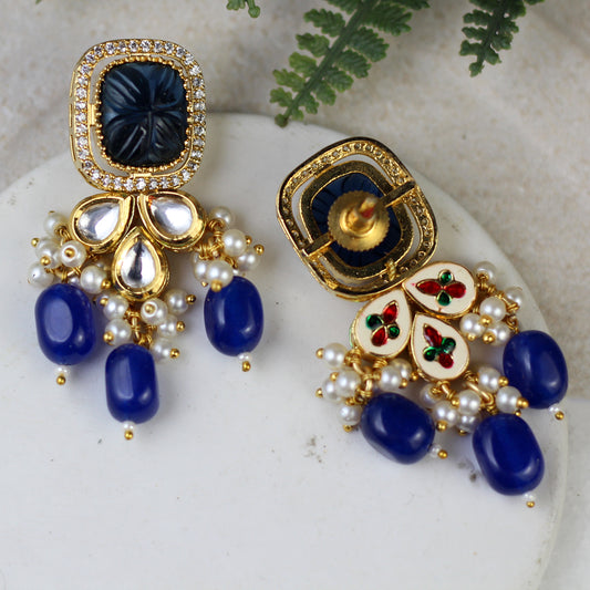 Statement Kundan Blue Drop Earring