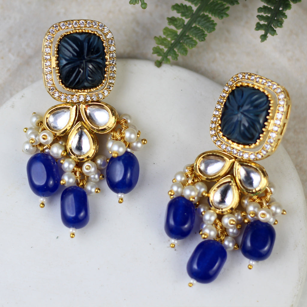 Statement Kundan Blue Drop Earring