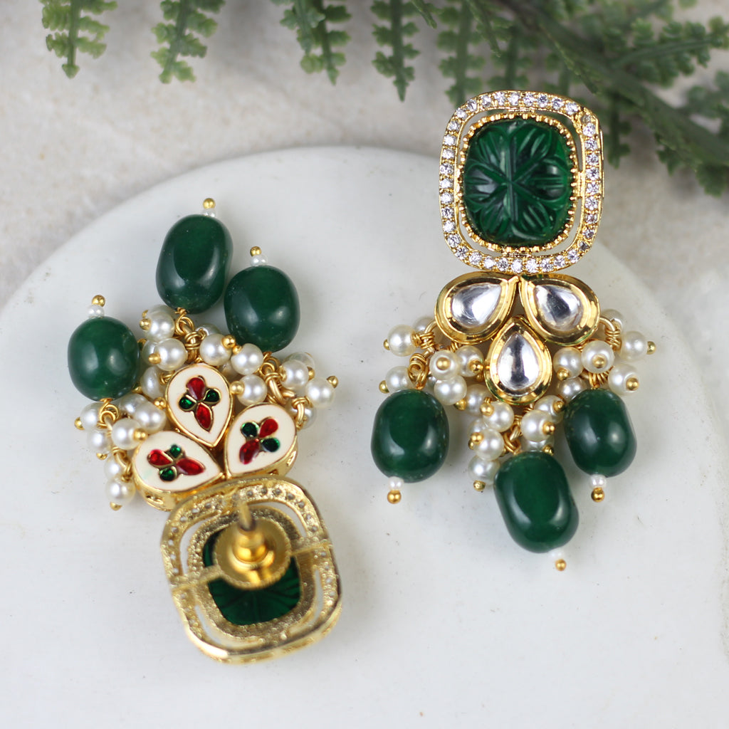 Statement Kundan Green Drop Earring