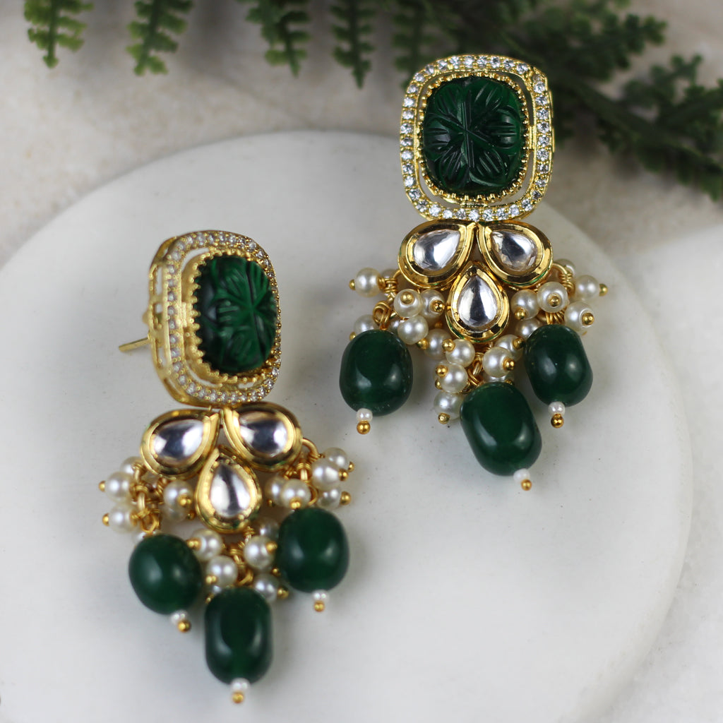 Statement Kundan Green Drop Earring