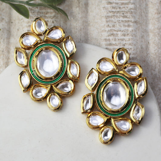 Statement Kundan Green Earring