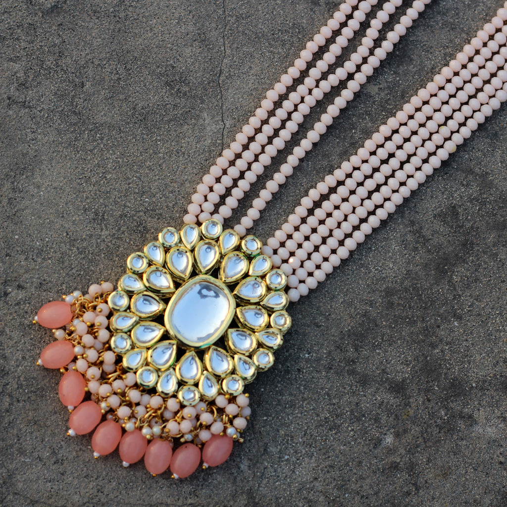 Peach Kundan Long Mala