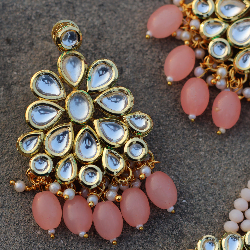 Peach Kundan Drop Earring