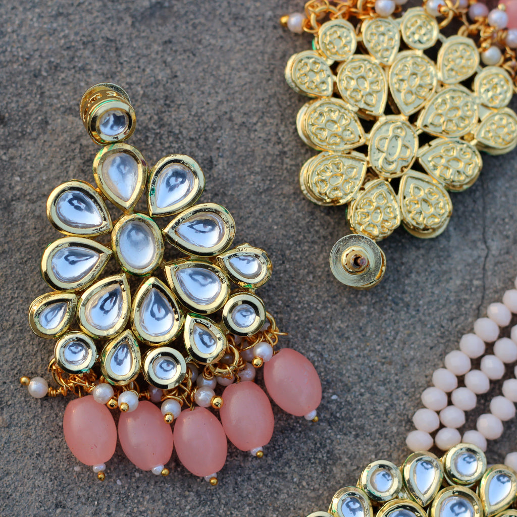 Peach Kundan Drop Earring