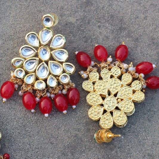 Red Kundan Drop Earring